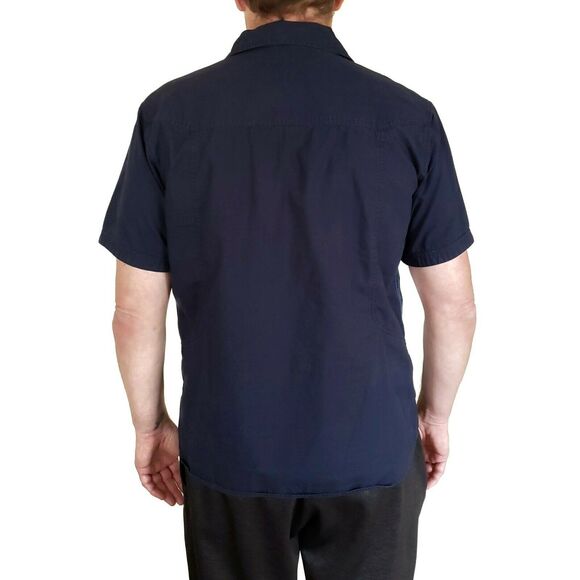 MERRELL navy blue button front down short sleeve pocket casual outdoorsy shirt L - Picture 3 of 9